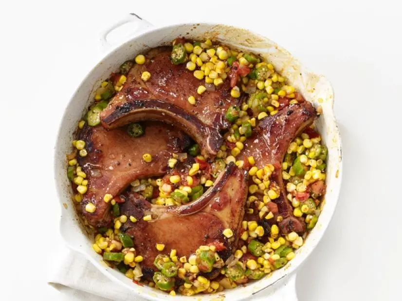 Smoked Pork Chops With Corn & Okra